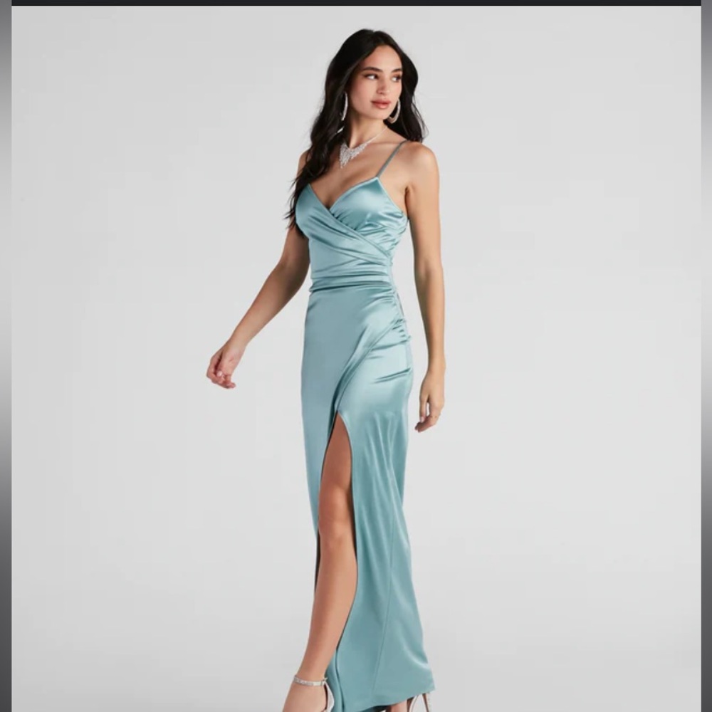 Blue silk dress